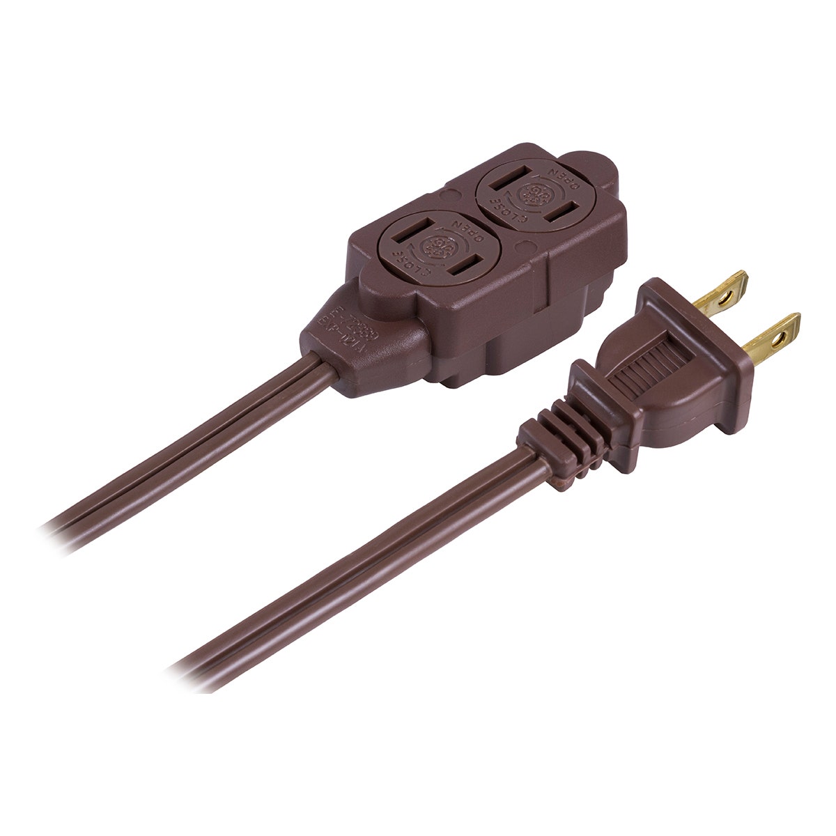 GE 3-Outlet 6ft. Extension Cord with Twist-to-Close Outlets, Brown