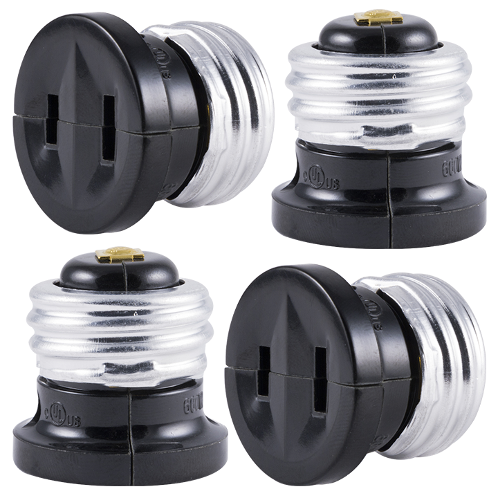 Power Gear Handy Outlet, Polarized, Bulb Socket to Outlet, 4 Pack