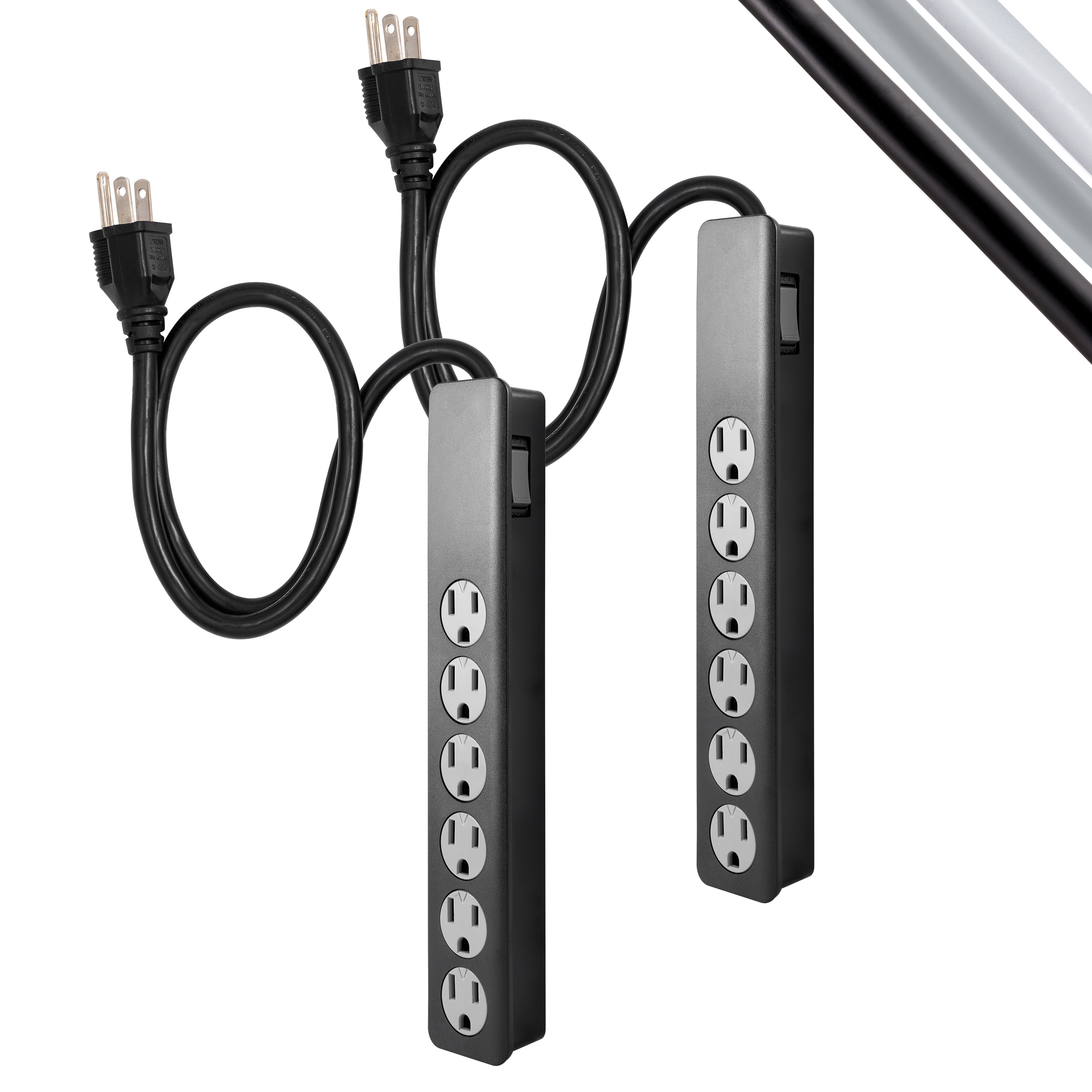 GE 6-Outlet Surge Protector Extension Cord, 450J, Black, 2ft., 2pk