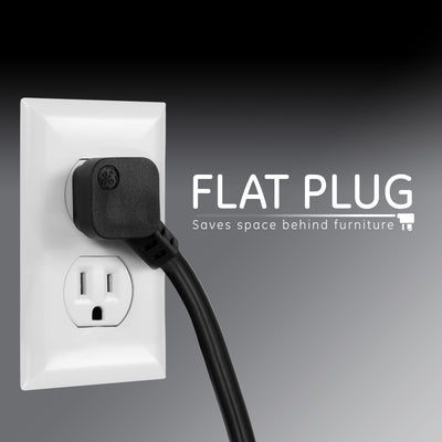 GE 6-Outlet Surge Protector Extension Cord, 450J, Black, 2ft., 2pk