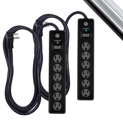 GE 6-Outlet Surge Protector Extension Cord, 800J, Black, 10ft., 2pk