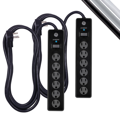 GE 6-Outlet Surge Protector Extension Cord, 800J, Black, 10ft., 2pk