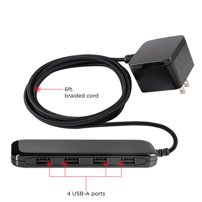 UltraPro™ USB Power Strip, 4-USB-A, 4.8A, Black