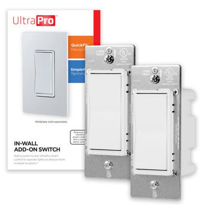 UltraPro In-Wall Add-On Switch with QuickFit and SimpleWire, White, 2 Pack