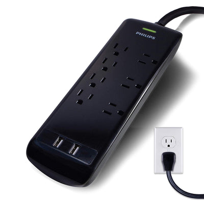 Philips 7-Outlet 2-USB 4ft. Surge Protector, Black