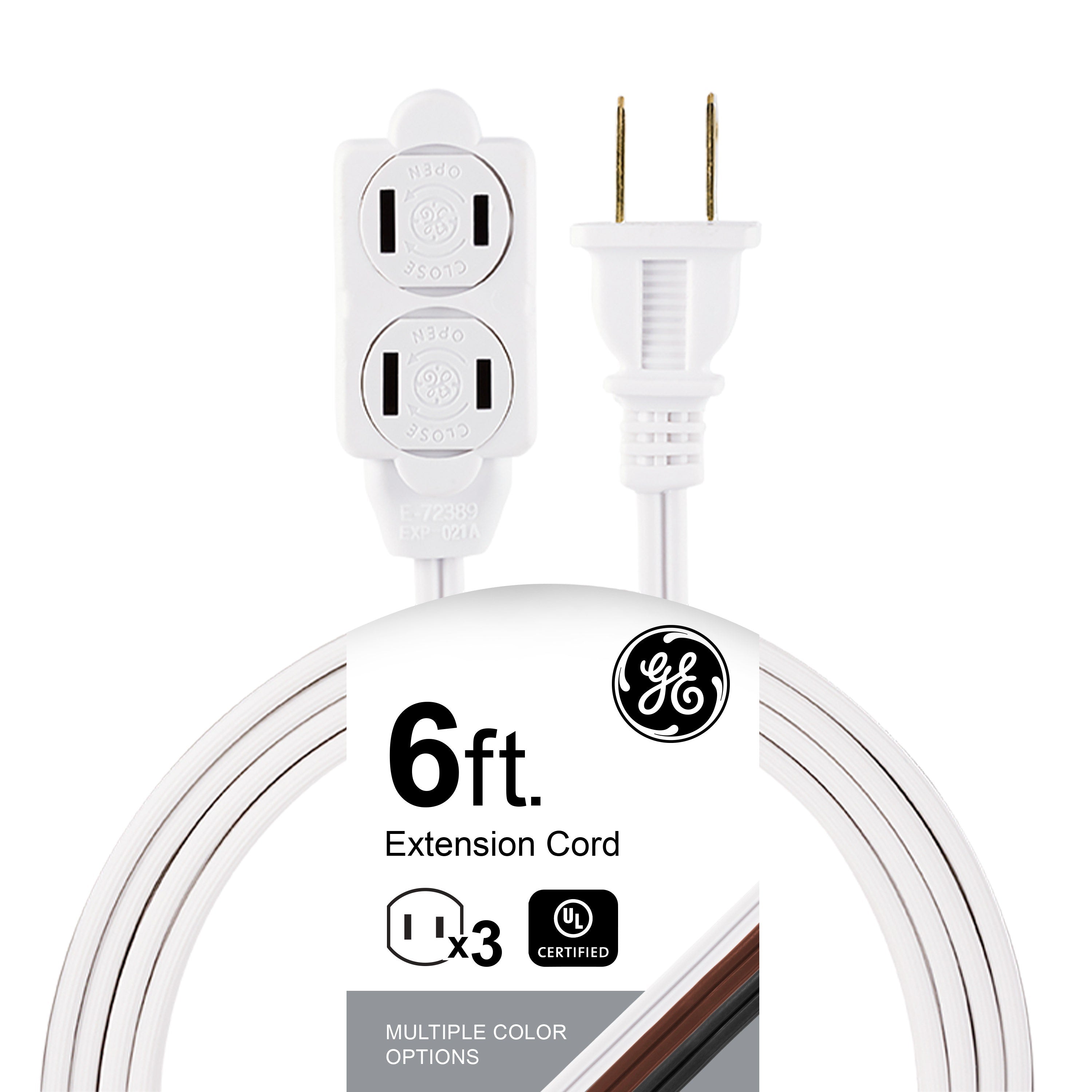 GE 3-Outlet 6ft. Extension Cord with Twist-to-Close Safety Outlets, White