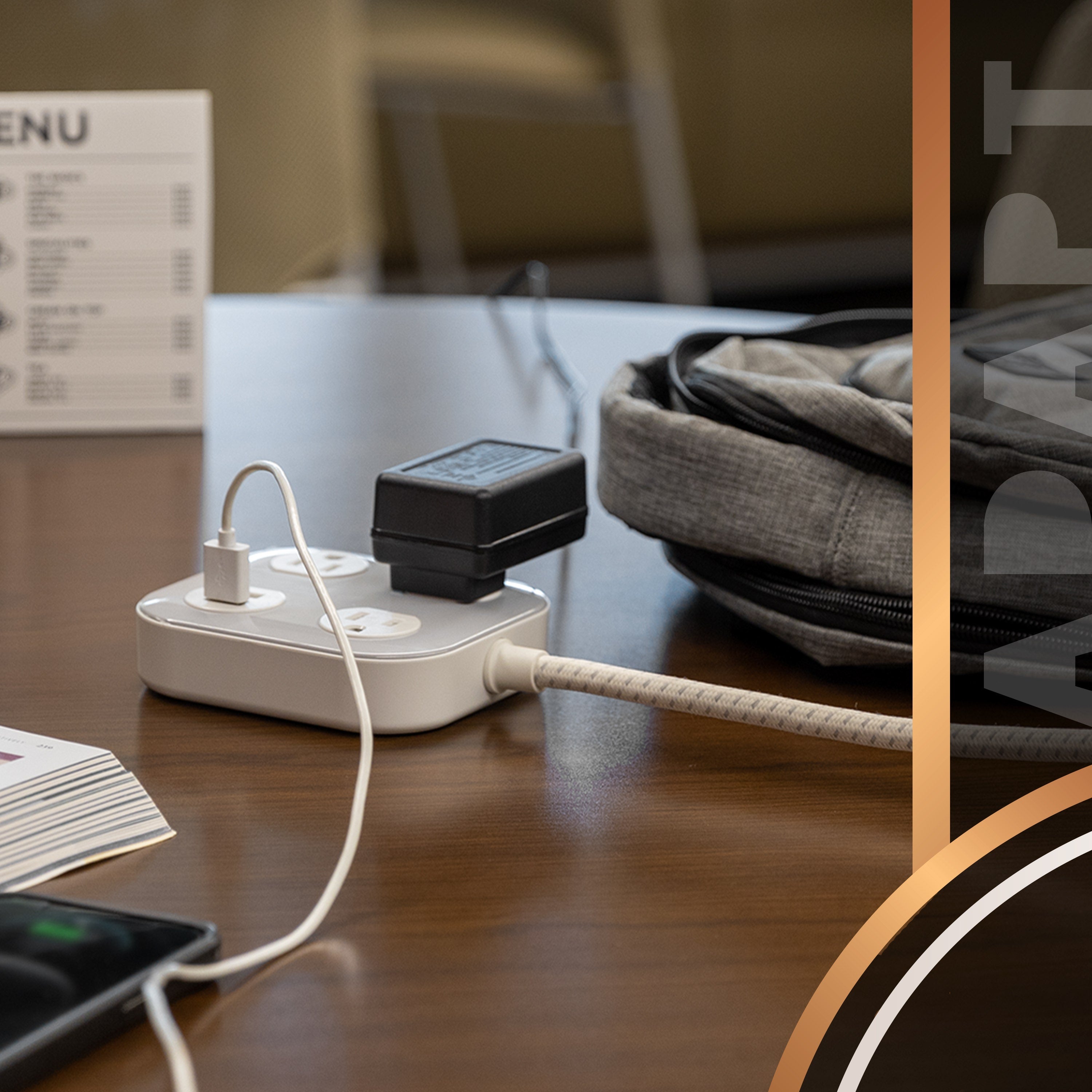 Cordinate ADAPT 3-Outlet, 2-USB 4ft. Braided Extension Cord, Cream/Gray