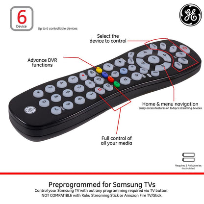 GE 6-Device Universal Remote, Black