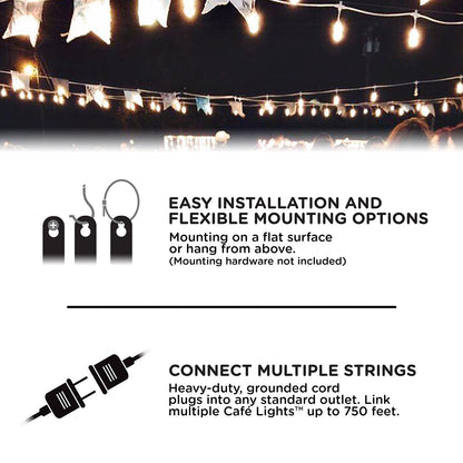 Enbrighten Seasons Color-Changing Vintage LED Cafe Lights,12 Bulbs, 24ft. White Cord