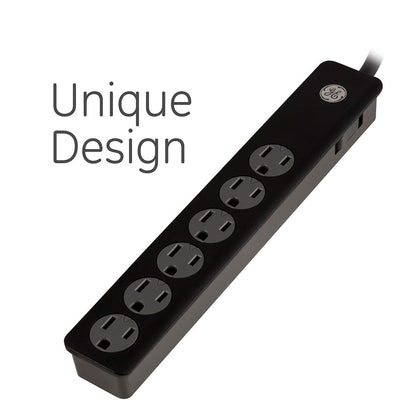 GE 6-Outlet 2ft. Surge Protector With Twist-To-Close Safety Covers, Black