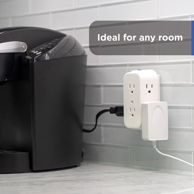 GE 6-AC Wall Tap w/ Resettable Circuit Breaker, White, 2pk