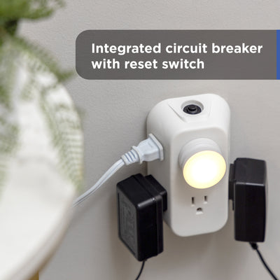 GE 6-AC Wall Tap w/ Resettable Circuit Breaker, White, 2pk