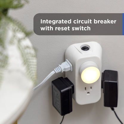 GE 6-AC Wall Tap w/ Resettable Circuit Breaker, White, 2pk
