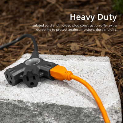 Philips EZGrip™ 3-Outlet 25ft Indoor/Outdoor Extension Cord, Black