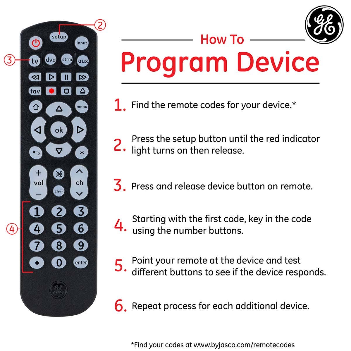 GE 4-Device Backlit Universal Remote, Black