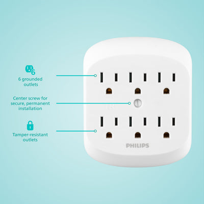 Philips 6-Outlet Wall Tap, White