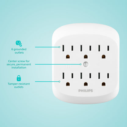 Philips 6-Outlet Wall Tap, White