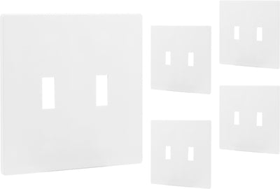 Power Gear Double Toggle Screwless Wall Plate, White, 5 Pack