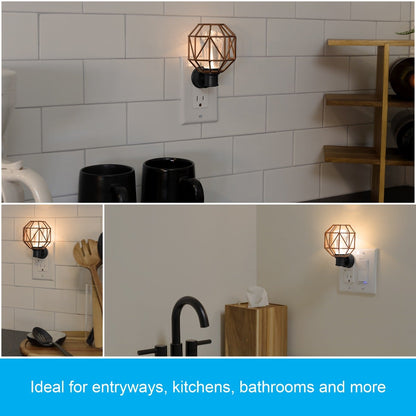 GE Vintage Geometric Cage Frame Light Sensing LED Night Light, Bronze