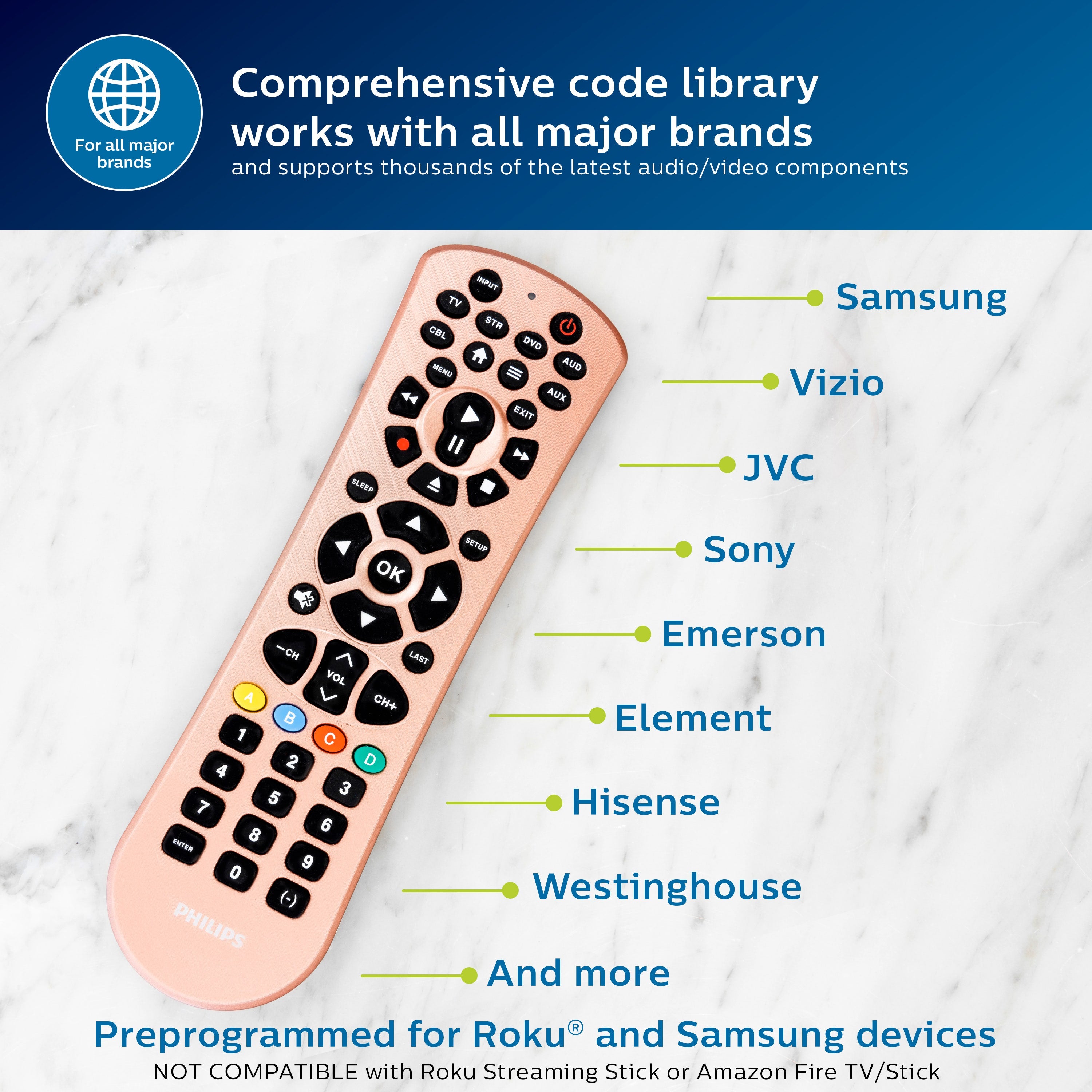 Philips 6-Device Universal Remote, Brushed Rose Gold