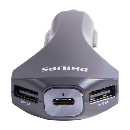 Philips 3-USB Car Charger with 1 USB-C and 2 USB-A and Power Delivery, Black