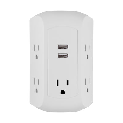 GE UltraPro 5-AC, 2-USB Side-Access Surge Protector, 560J, White