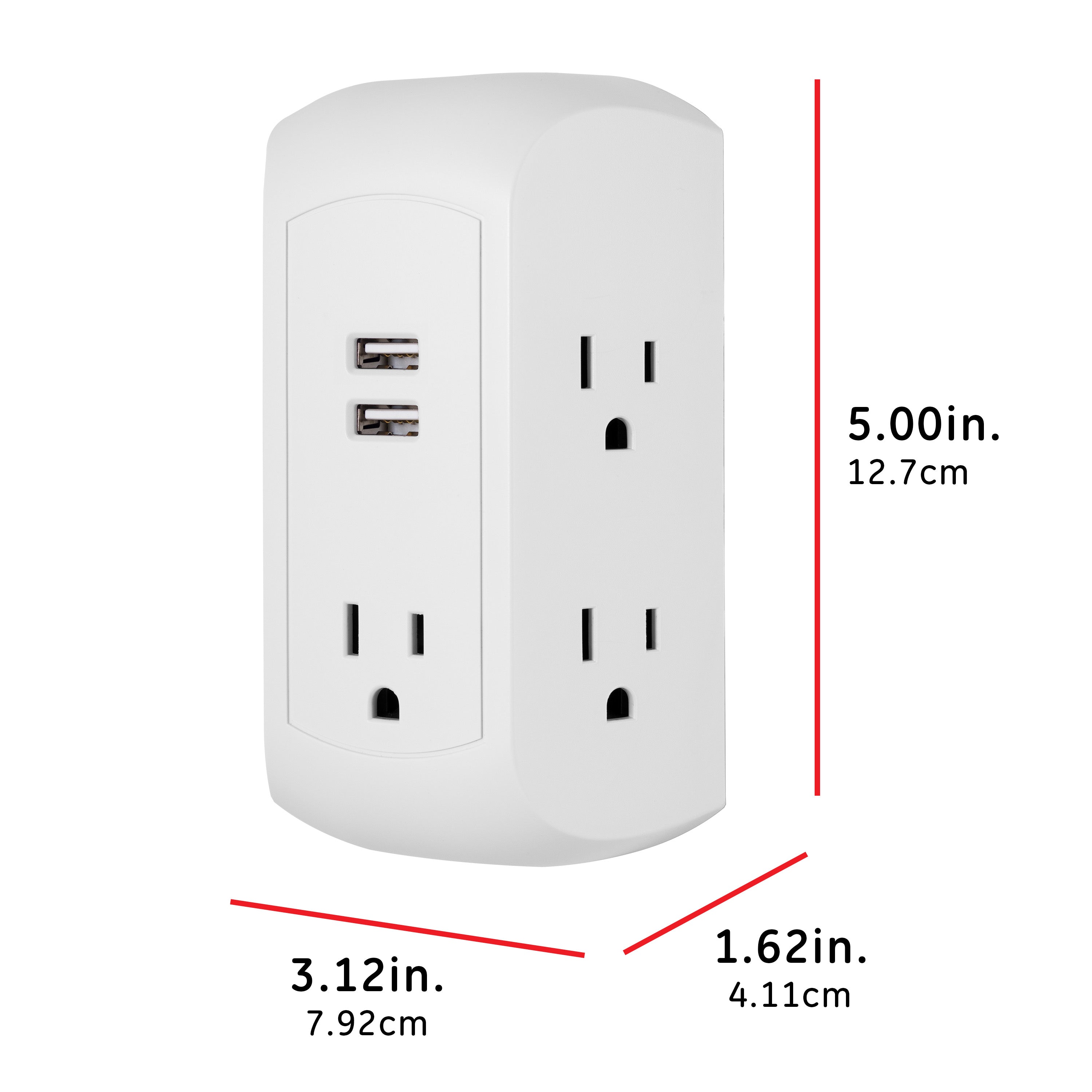 GE UltraPro 5-AC, 2-USB Side-Access Surge Protector, 560J, White