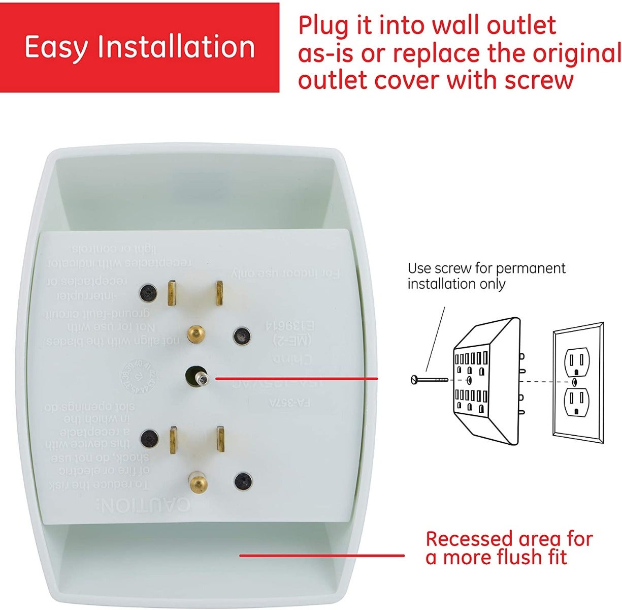 GE 6-Outlet Wall Tap, 5 Pack, White