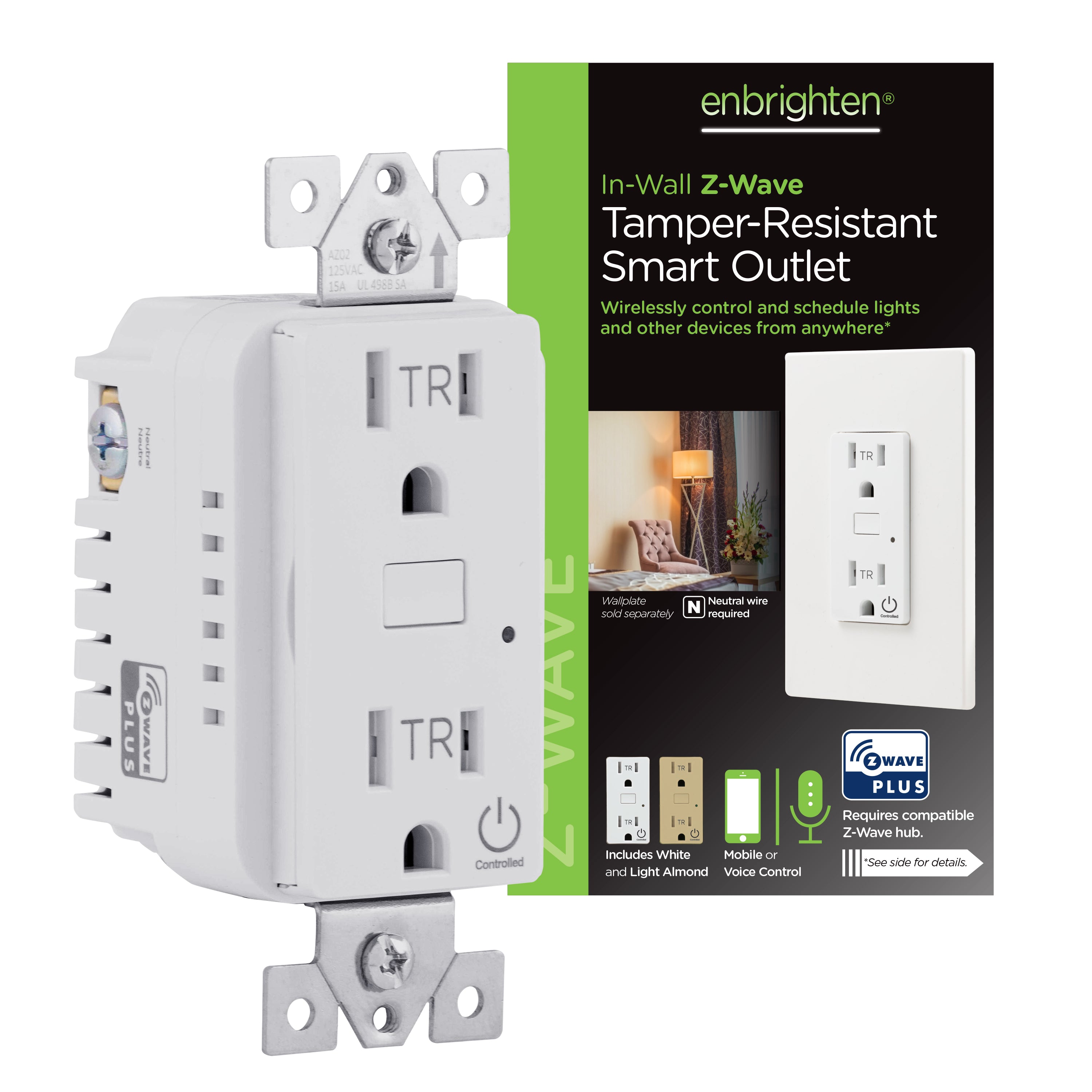 Enbrighten In-Wall Z-Wave Tamper-Resistant Smart Outlet