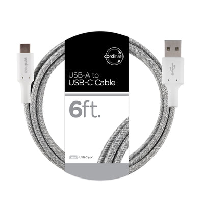 Cordinate 6ft. USB-A to USB-C Braided Charging Cable, Gray/White