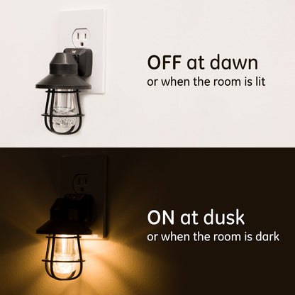 GE Vintage Cage Frame Light Sensing LED Night Light, Black
