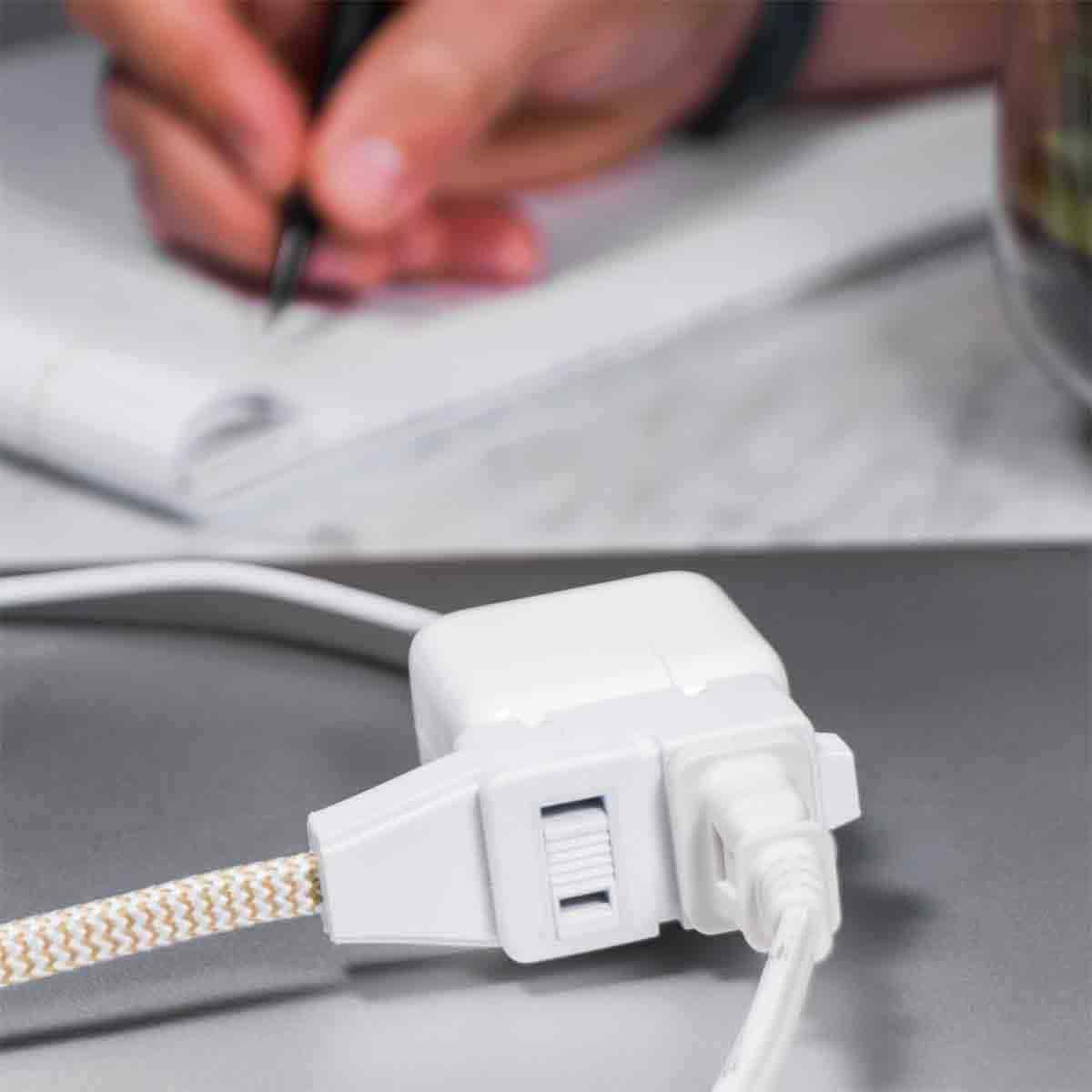 Cordinate 3-Outlet 8ft. Braided Extension Cord with Flat Plug, White/Tan