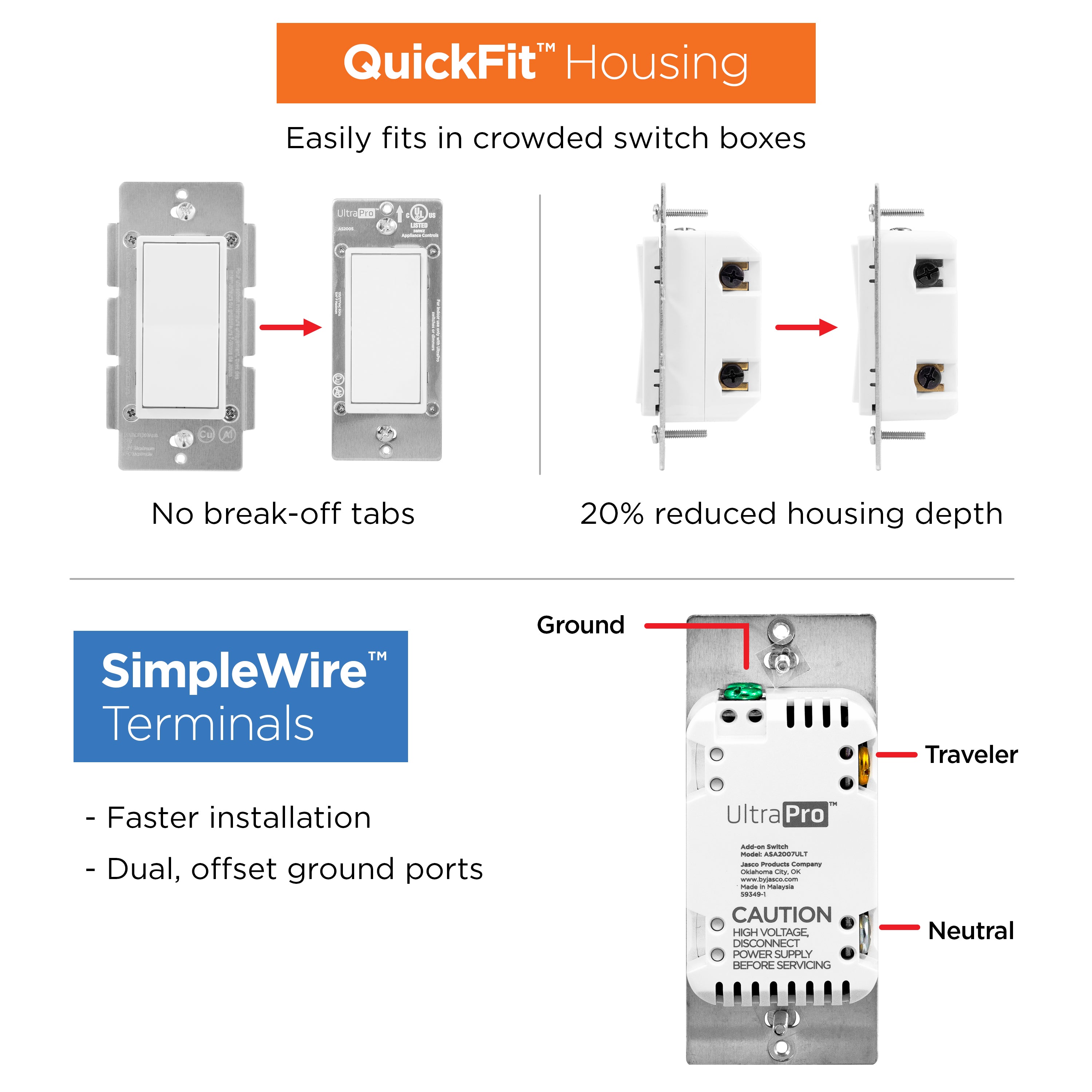 UltraPro Add-on Switch with QuickFit and SimpleWire 2pk