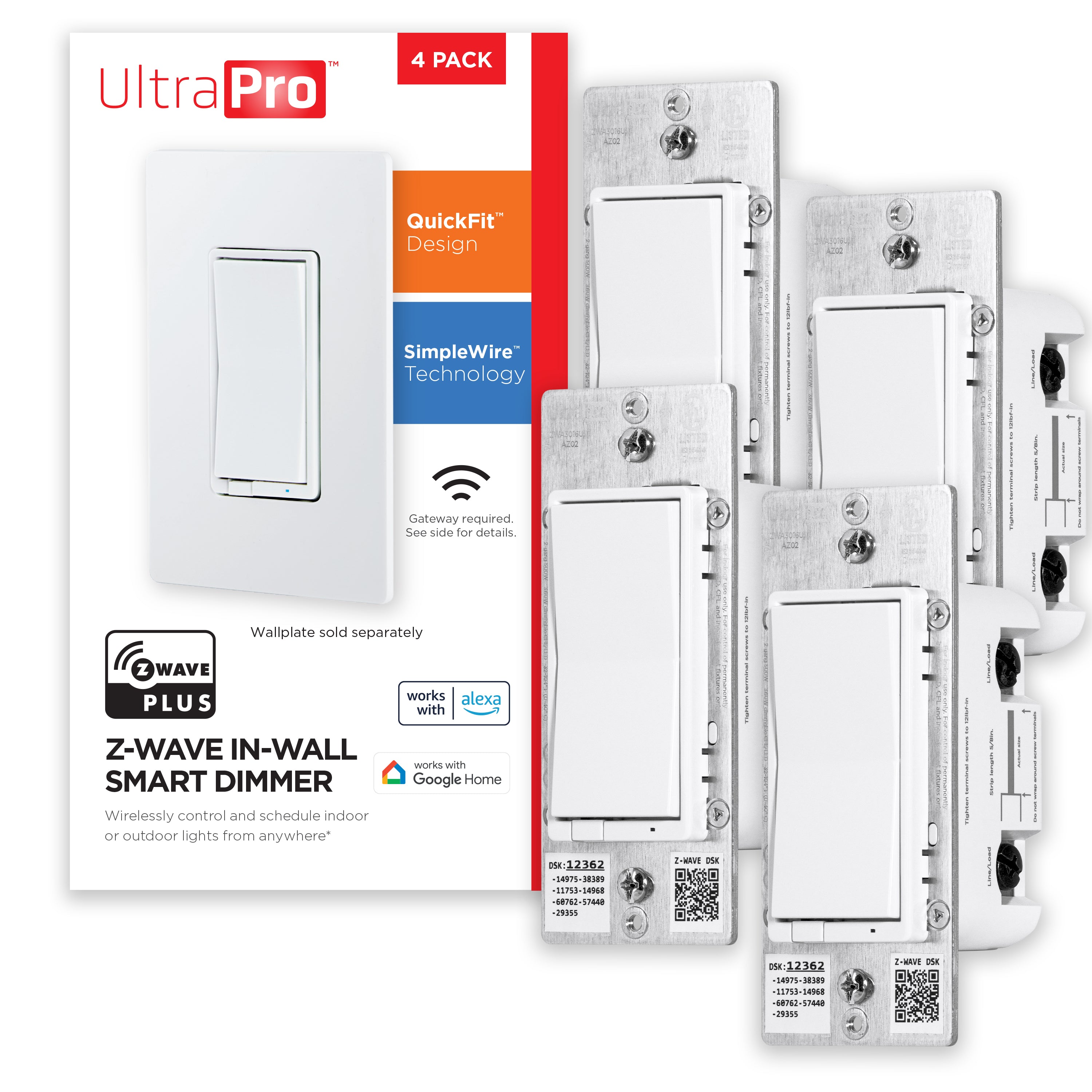 UltraPro Z-Wave In-Wall Dimmer, 4pc.