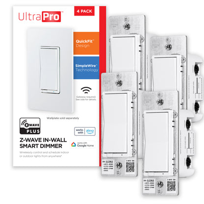 UltraPro Z-Wave In-Wall Dimmer, 4 Pack, White