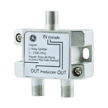 GE Digital 2-Way Coaxial Splitter, Silver