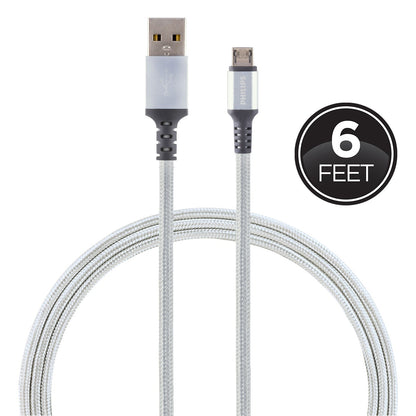 Philips 6ft. USB-A to Micro USB Braided Charging Cable, Silver