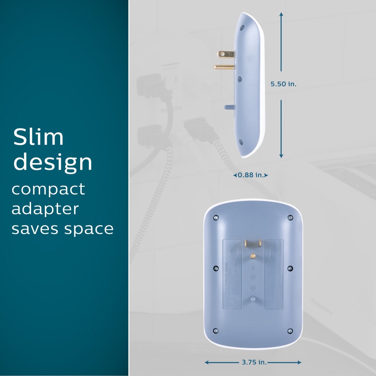 Philips 6-Outlet Wall Tap with Surge Protection, White