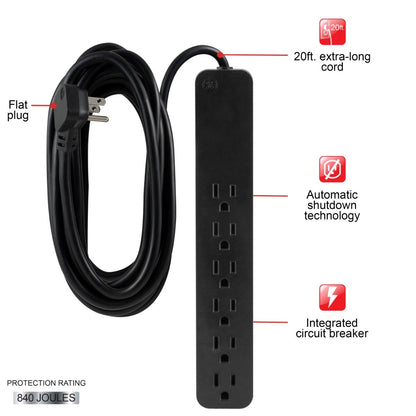 GE 6-Outlet 20ft. Surge Protector, Black