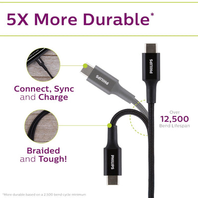 Philips 6ft. USB-C Braided Charging Cable, Black
