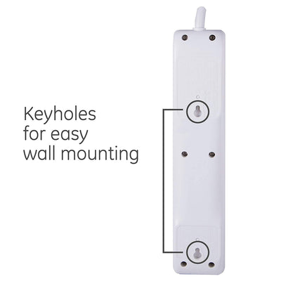 GE 6-Outlet 10ft. Surge Protector With Twist-To-Close Safety Covers, White