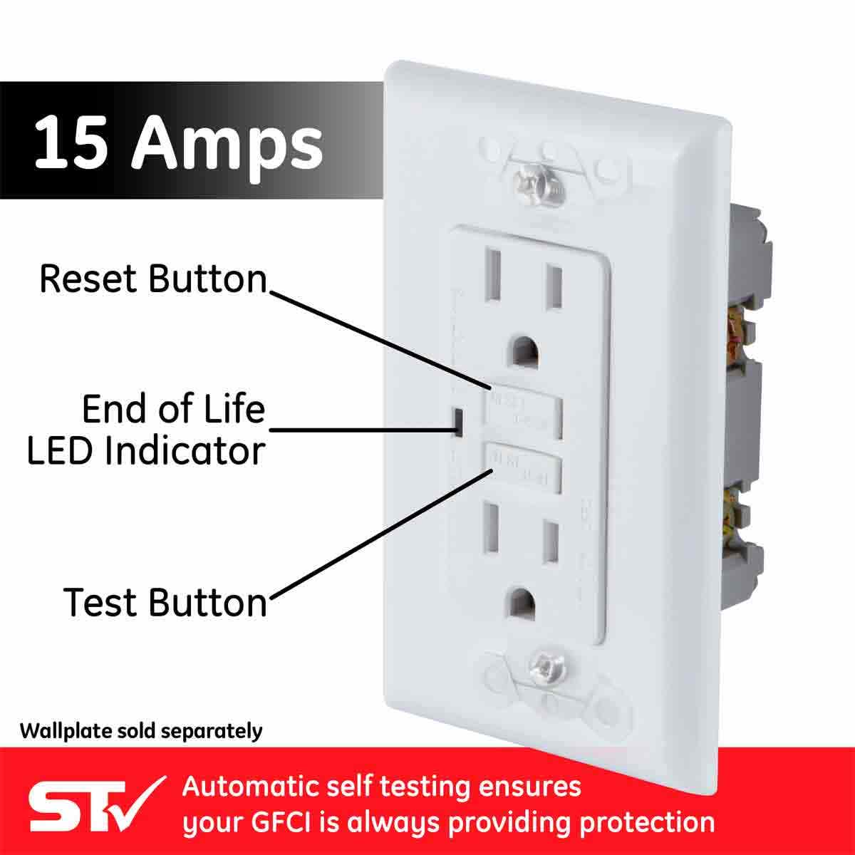 GE GFCI Receptacle with LED Indicator, White