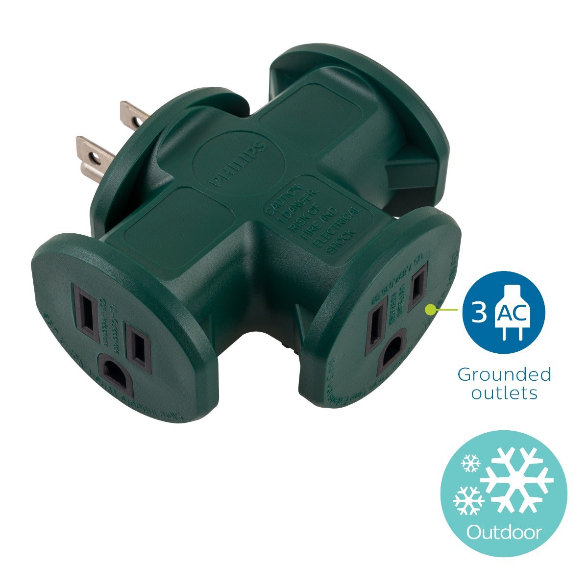 Philips 3-Outlet Heavy Duty T-Shaped Adapter, Green