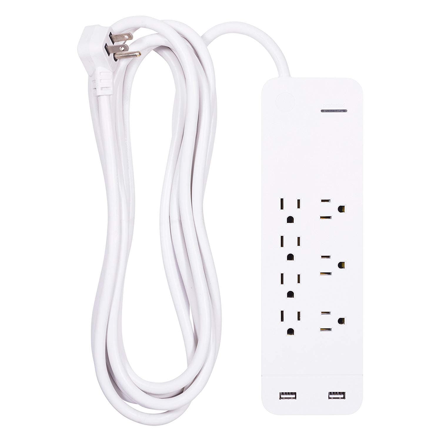 GE 7-Outlet 2-USB 15ft. Surge Protector, White