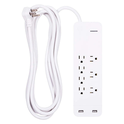 GE 7-Outlet 2-USB 15ft. Surge Protector, White