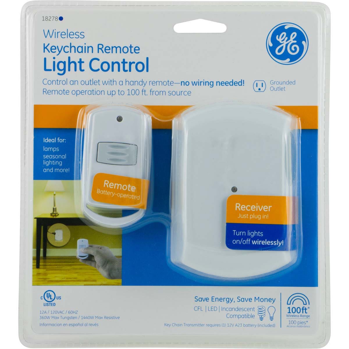 GE Wireless Keychain Remote Light Control, White