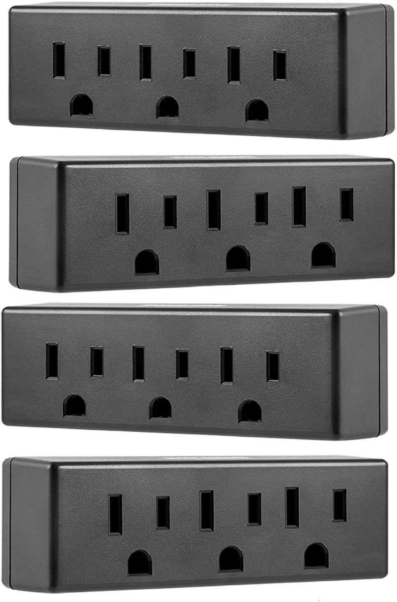 Philips 3-Outlet Wall Tap, 4 Pack, Black