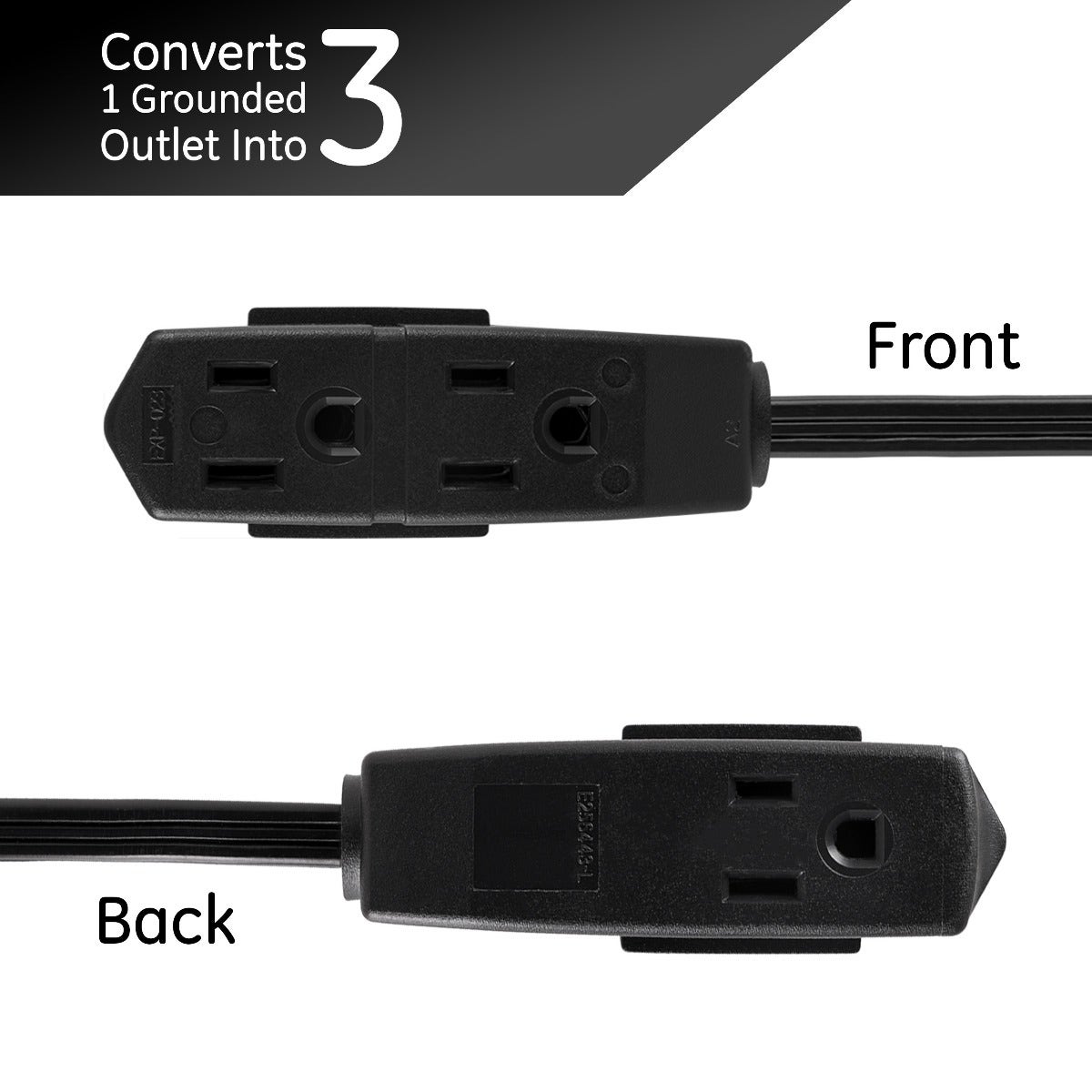 GE 3-Outlet 8ft. Extension Cord with Right-Angle Plug, Black