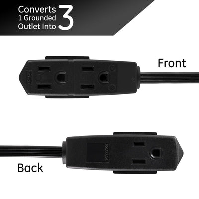 GE 3-Outlet 8ft. Extension Cord with Right-Angle Plug, Black