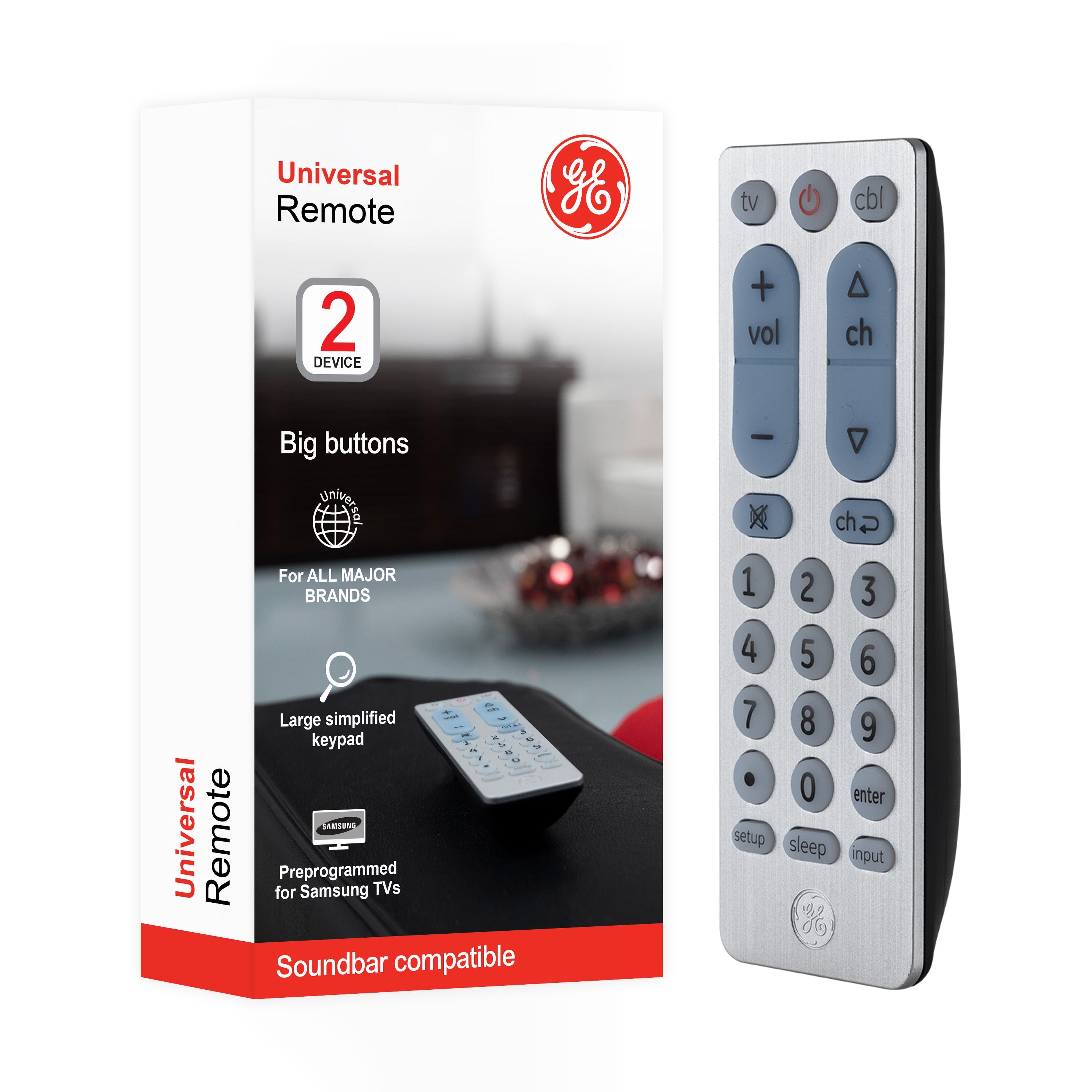 GE 2-Device Universal Remote, Brushed Silver